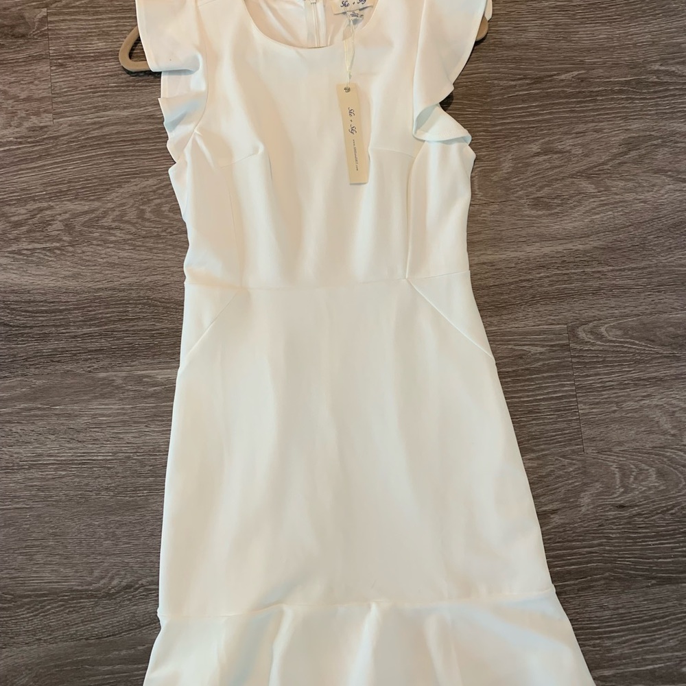 NEW! She + Sky White Ruffle Dress